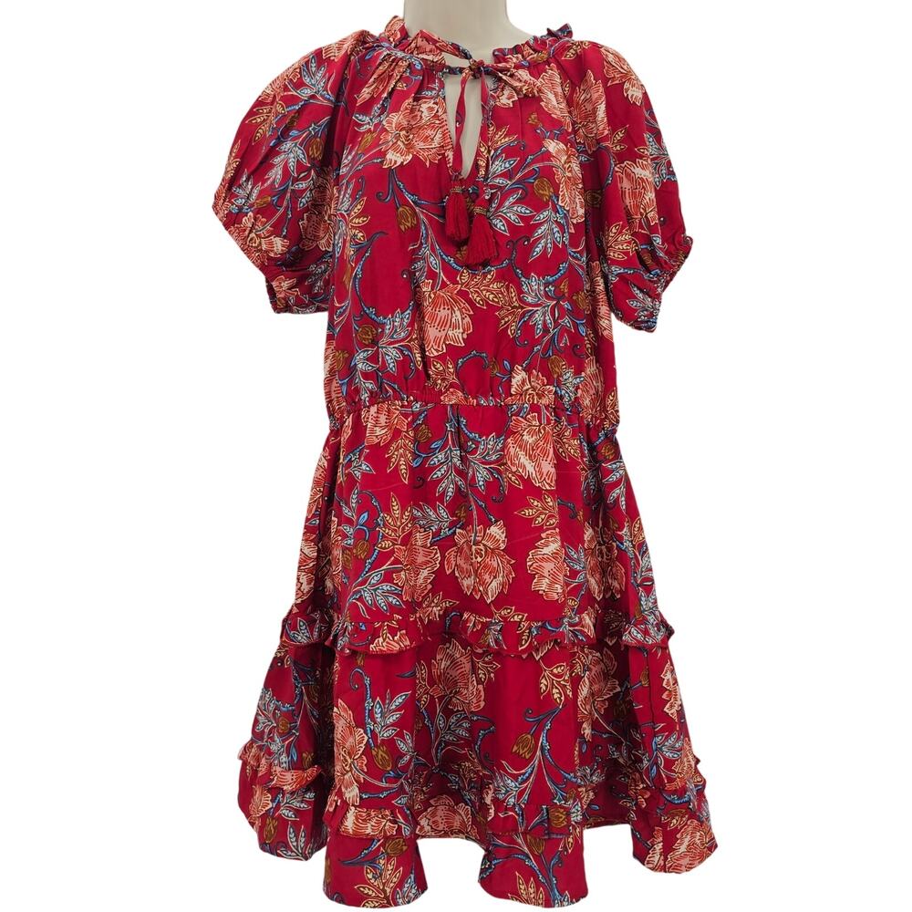 Band of the Free Womans size L Connie Garnet Floral Mini Dress Tassel Tie NEW
